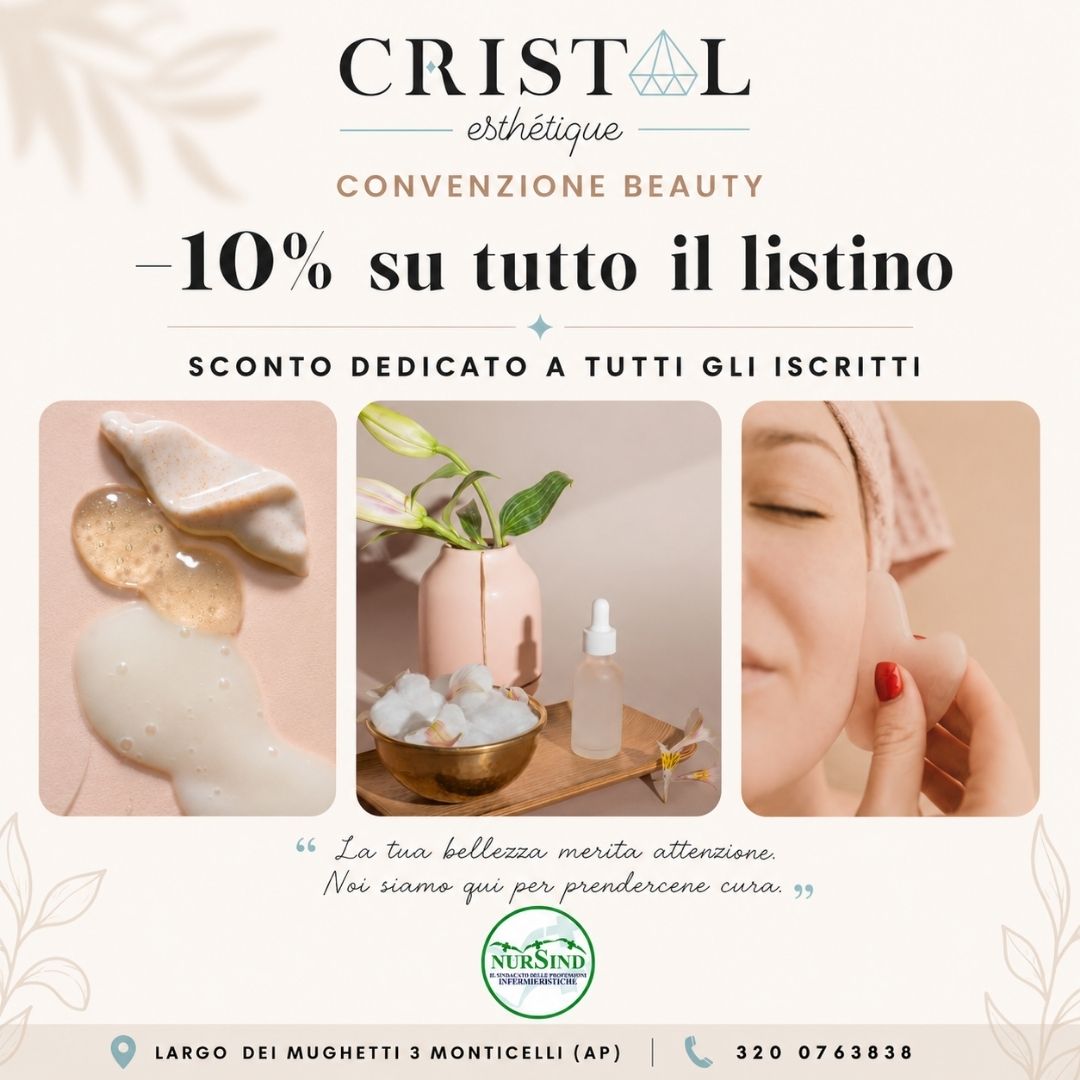 Nuova convenzione beauty con Cristal Esthétique per gli iscritti NurSind